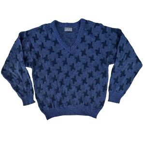 VTG Jantzen 90s Men’s SZ Medium Grandpa Geometric Houndstooth Pullover Sweater